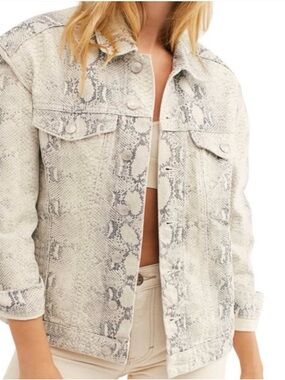 Free People Cream Snake-Print Utility Jacket